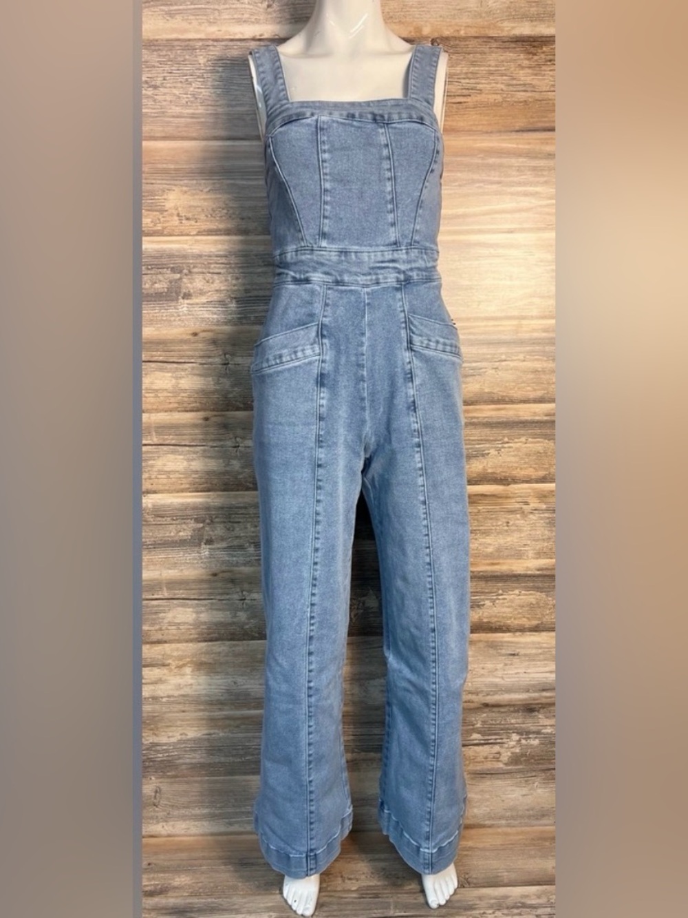 Forever 21 Blue Denim wide leg Jumpsuit